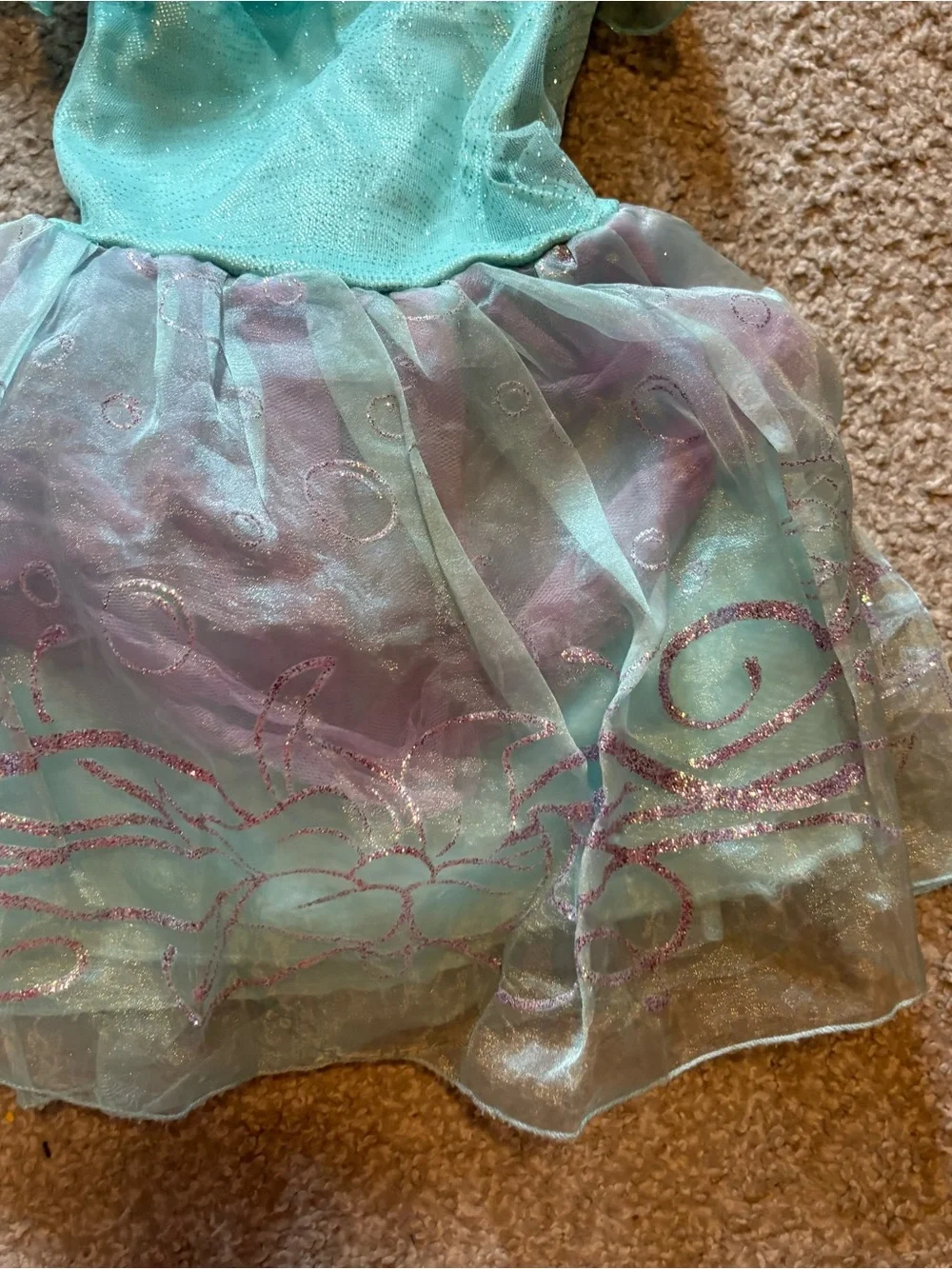 Disney Store Ariel Peplum Mermaid Dress Sz 5/6 Sequin Purple Blue Green